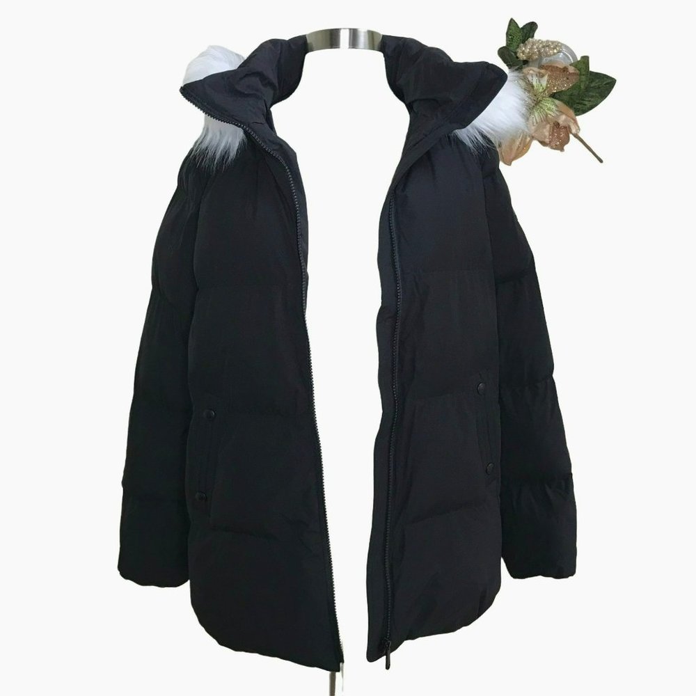 Sam Edelman Puffer Hooded Faux Fur Trim Coat Black Size Small NWT - Picture 7 of 15